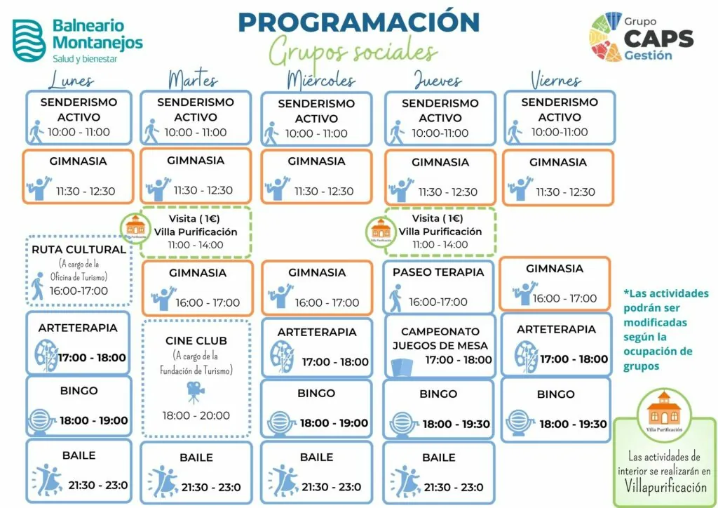 Programación semanal Noviembre Balneario de Montanejos