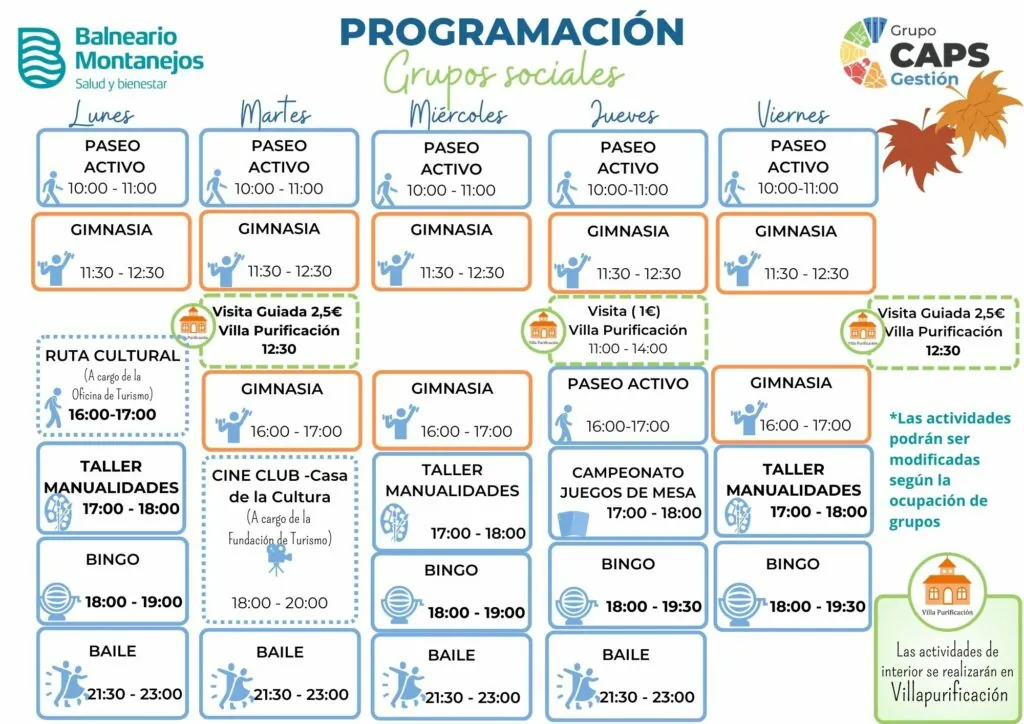 programación semanal noviembre en montanejos