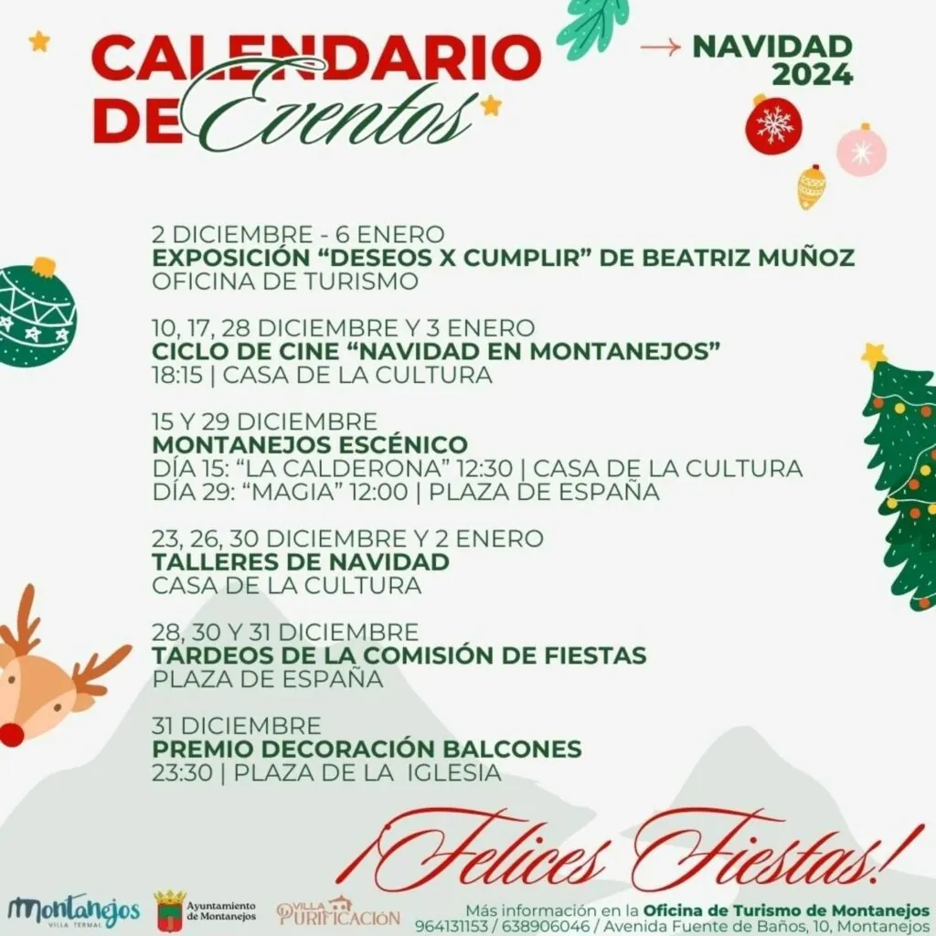 Calendario de eventos Navidad 2024 en Montanejos