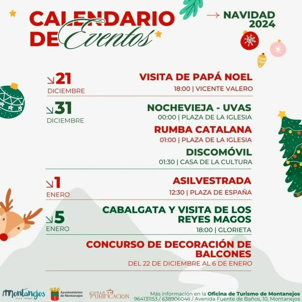 Calendario de eventos Navidad 2024 en Montanejos